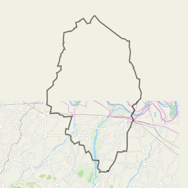 Mapa miniatúra "Výzva pre cyklistov - Dlhý okruh okolo Niviana" cyklistická inšpirácia v Emilia-Romagna, Italy. Vygenerované cyklistickým plánovačom trás Tarmacs.app