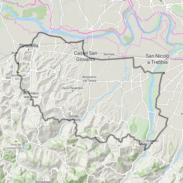 Miniatura della mappa di ispirazione al ciclismo "Giro Monti e Borghi Piacentini" nella regione di Emilia-Romagna, Italy. Generata da Tarmacs.app, pianificatore di rotte ciclistiche