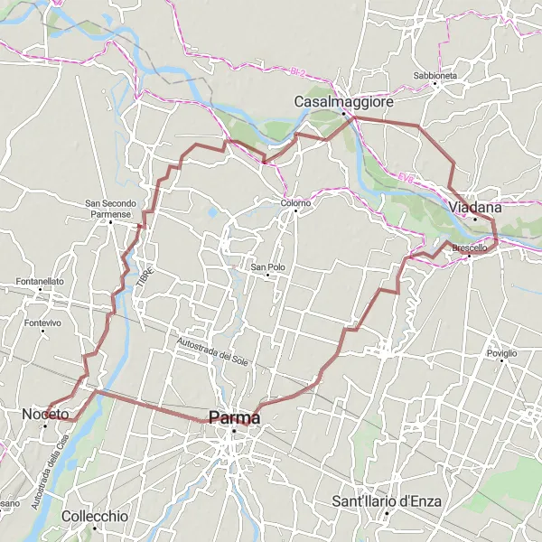 Miniatuurkaart van de fietsinspiratie "Gravelavontuur rond Noceto: ontdek de natuurpracht" in Emilia-Romagna, Italy. Gemaakt door de Tarmacs.app fietsrouteplanner