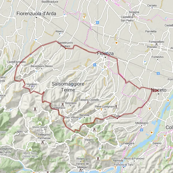 Miniature de la carte de l'inspiration cycliste "Trésors Naturels de la Lombardie-Émilie" dans la Emilia-Romagna, Italy. Générée par le planificateur d'itinéraire cycliste Tarmacs.app