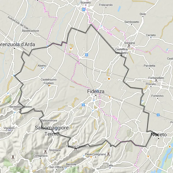 Map miniature of "Scenic Ride to Chiaravalle della Colomba" cycling inspiration in Emilia-Romagna, Italy. Generated by Tarmacs.app cycling route planner