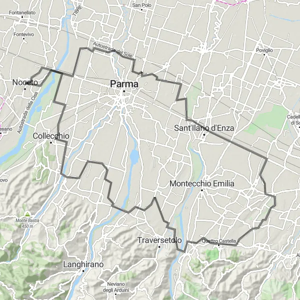 Miniatua del mapa de inspiración ciclista "Ruta de ciclismo de carretera de Noceto a Rocca dei Sanvitale" en Emilia-Romagna, Italy. Generado por Tarmacs.app planificador de rutas ciclistas