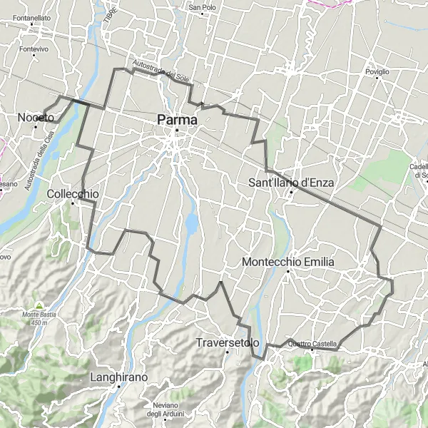 Miniatura della mappa di ispirazione al ciclismo "Ciclovia delle Colline" nella regione di Emilia-Romagna, Italy. Generata da Tarmacs.app, pianificatore di rotte ciclistiche