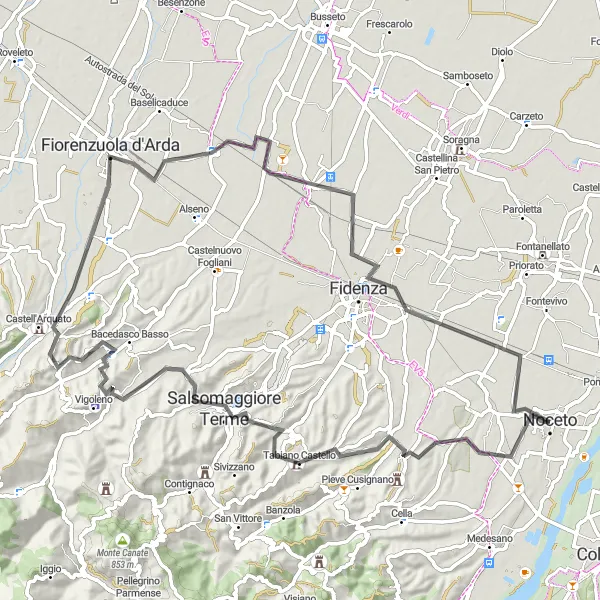 Miniatuurkaart van de fietsinspiratie "Prachtige Road Fietsroute vanuit Noceto" in Emilia-Romagna, Italy. Gemaakt door de Tarmacs.app fietsrouteplanner