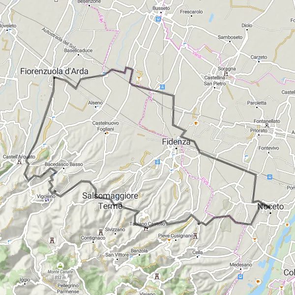 Miniatua del mapa de inspiración ciclista "Recorrido en bicicleta de carretera por los encantos de Emilia-Romaña" en Emilia-Romagna, Italy. Generado por Tarmacs.app planificador de rutas ciclistas