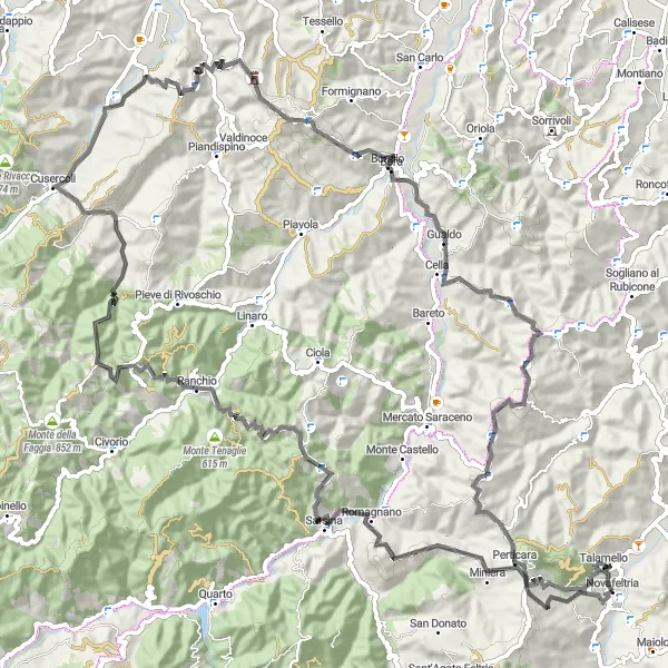 Mapa miniatúra "Okruh pre športovcov" cyklistická inšpirácia v Emilia-Romagna, Italy. Vygenerované cyklistickým plánovačom trás Tarmacs.app