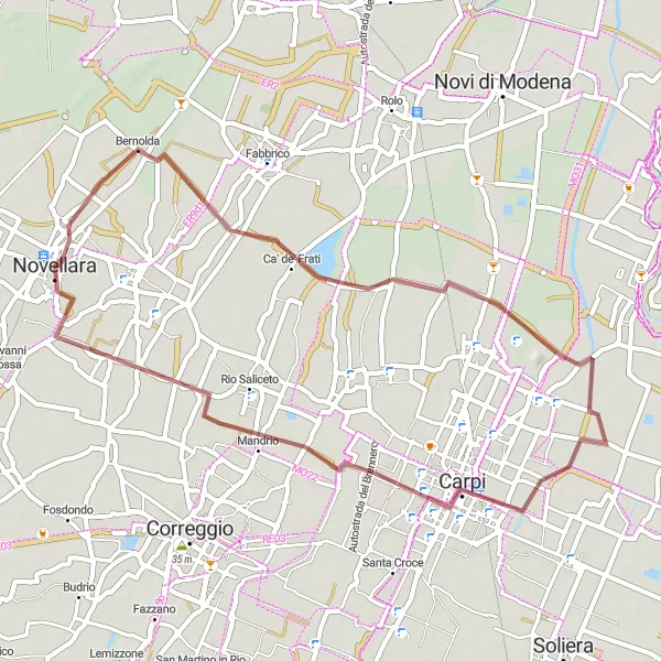 Miniatua del mapa de inspiración ciclista "Ruta de Novellara a Cognento" en Emilia-Romagna, Italy. Generado por Tarmacs.app planificador de rutas ciclistas