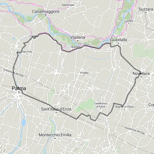 Miniaturní mapa "Silniční cyklotrasa kolem Novellary" inspirace pro cyklisty v oblasti Emilia-Romagna, Italy. Vytvořeno pomocí plánovače tras Tarmacs.app