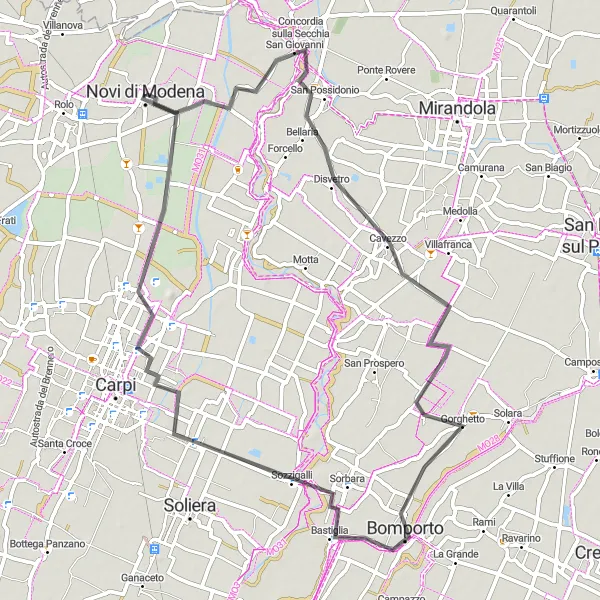 Miniatura della mappa di ispirazione al ciclismo "Giro in Bicicletta tra Borghi e Paesaggi" nella regione di Emilia-Romagna, Italy. Generata da Tarmacs.app, pianificatore di rotte ciclistiche