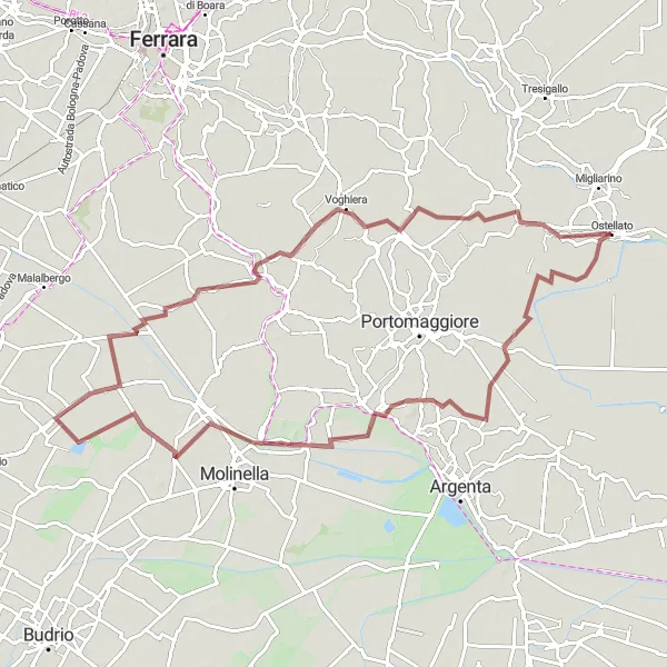 Mapa miniatúra "Gravelová dobrodružná trasa" cyklistická inšpirácia v Emilia-Romagna, Italy. Vygenerované cyklistickým plánovačom trás Tarmacs.app