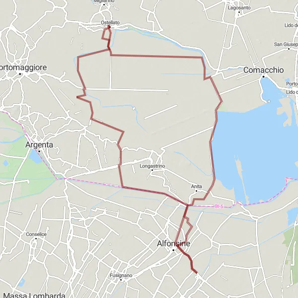 Karttaminiaatyyri "Gravel Bike Tour I Corni - Ostellato" pyöräilyinspiraatiosta alueella Emilia-Romagna, Italy. Luotu Tarmacs.app pyöräilyreittisuunnittelijalla