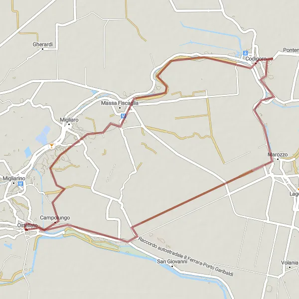 Miniatura mapy "Przejażdżka wokół Ostellato" - trasy rowerowej w Emilia-Romagna, Italy. Wygenerowane przez planer tras rowerowych Tarmacs.app