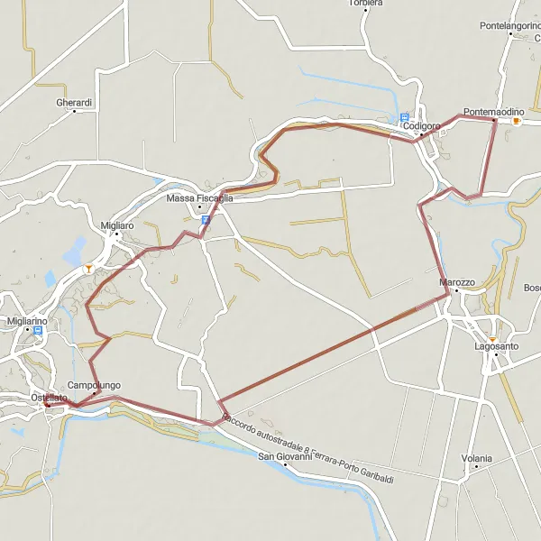 Zemljevid v pomanjšavi "Gravel route near Ostellato" kolesarske inspiracije v Emilia-Romagna, Italy. Generirano z načrtovalcem kolesarskih poti Tarmacs.app