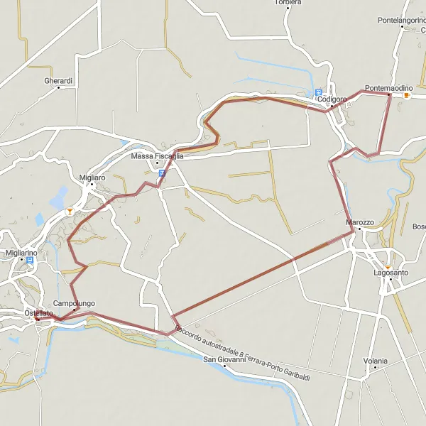 Map miniature of "The Gravel Trail" cycling inspiration in Emilia-Romagna, Italy. Generated by Tarmacs.app cycling route planner