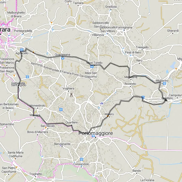 Kartminiatyr av "Oppdag landsbyenes sjarm på sykkel" sykkelinspirasjon i Emilia-Romagna, Italy. Generert av Tarmacs.app sykkelrutoplanlegger