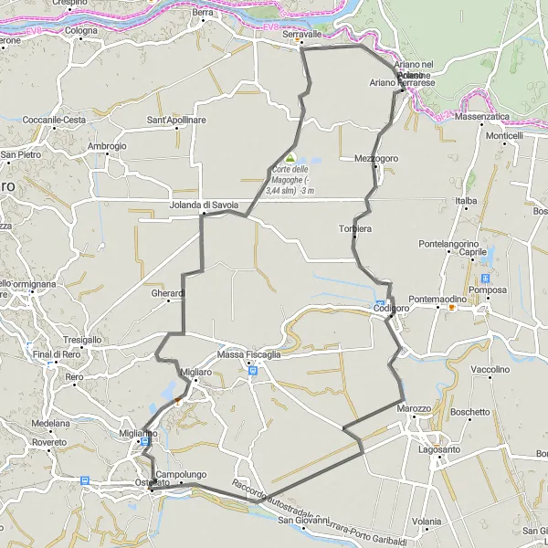 Map miniature of "Glimpse of Emilia-Romagna" cycling inspiration in Emilia-Romagna, Italy. Generated by Tarmacs.app cycling route planner