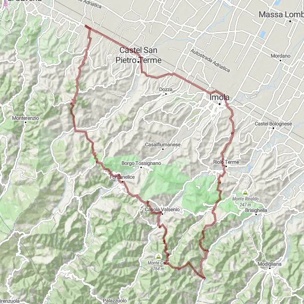 Map miniature of "Piratello Adventure" cycling inspiration in Emilia-Romagna, Italy. Generated by Tarmacs.app cycling route planner