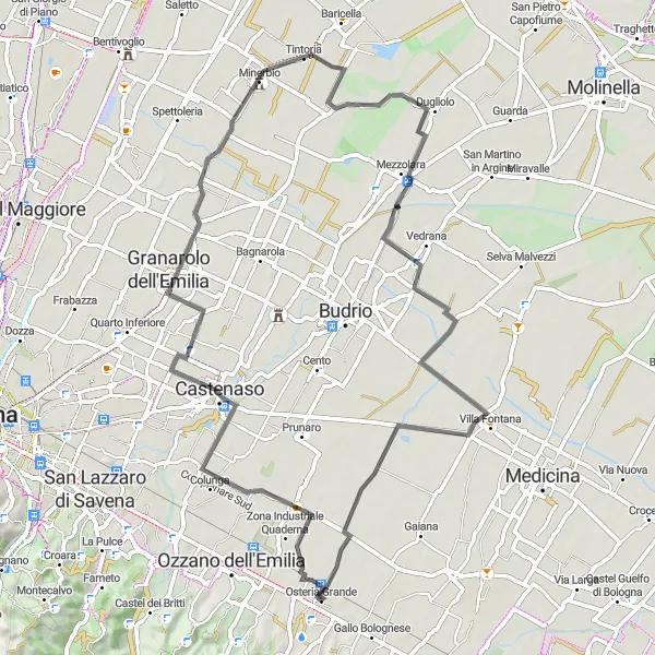 Miniaturní mapa "Cyklistická trasa kolem Osteria Grande" inspirace pro cyklisty v oblasti Emilia-Romagna, Italy. Vytvořeno pomocí plánovače tras Tarmacs.app