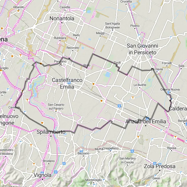 Map miniature of "Countryside Road Ride to San Donnino" cycling inspiration in Emilia-Romagna, Italy. Generated by Tarmacs.app cycling route planner