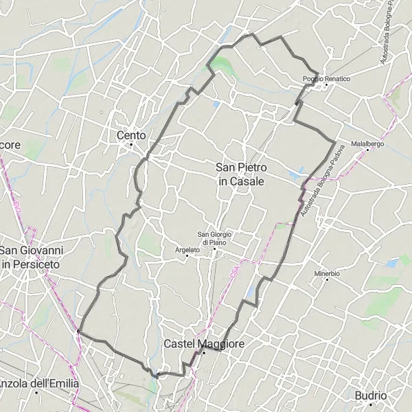 Map miniature of "Scenic Road Loop to Castello Lambertini" cycling inspiration in Emilia-Romagna, Italy. Generated by Tarmacs.app cycling route planner