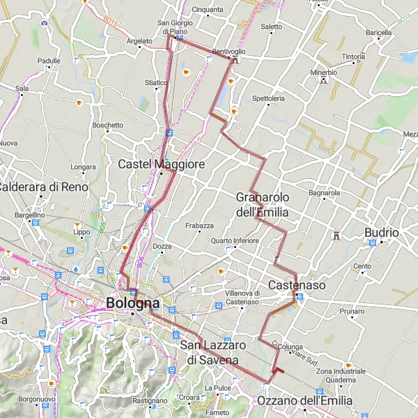 Map miniature of "Emilia Gravel Tour" cycling inspiration in Emilia-Romagna, Italy. Generated by Tarmacs.app cycling route planner