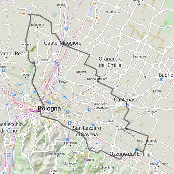 Miniatura della mappa di ispirazione al ciclismo "Giro in bicicletta stradale verso San Lazzaro di Savena" nella regione di Emilia-Romagna, Italy. Generata da Tarmacs.app, pianificatore di rotte ciclistiche