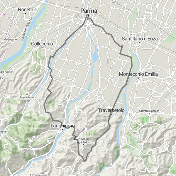 Kartminiatyr av "Utforsk landsbyene rundt Parma" sykkelinspirasjon i Emilia-Romagna, Italy. Generert av Tarmacs.app sykkelrutoplanlegger