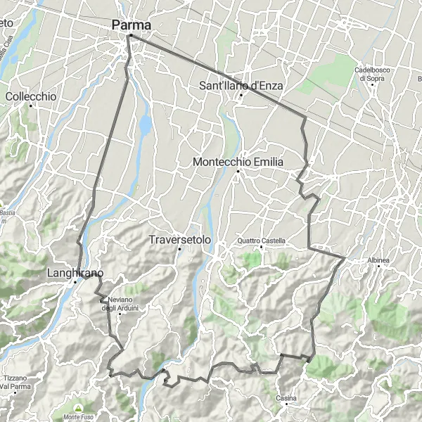 Miniatura della mappa di ispirazione al ciclismo "Verso il Monte Corvi" nella regione di Emilia-Romagna, Italy. Generata da Tarmacs.app, pianificatore di rotte ciclistiche