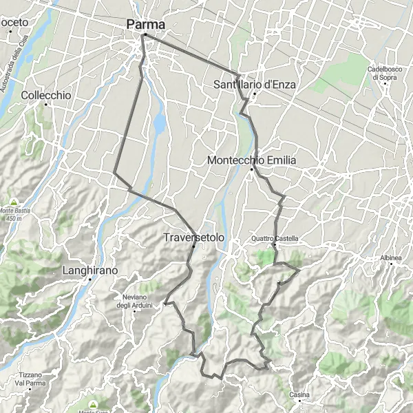 Miniatua del mapa de inspiración ciclista "Ruta de Ciclismo de Carretera desde Parma a Cittadella" en Emilia-Romagna, Italy. Generado por Tarmacs.app planificador de rutas ciclistas