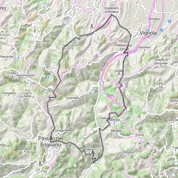 Mapa miniatúra "Cyklovýlet na Monte Calvario" cyklistická inšpirácia v Emilia-Romagna, Italy. Vygenerované cyklistickým plánovačom trás Tarmacs.app