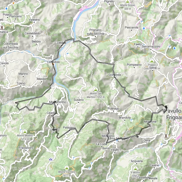 Mapa miniatúra "Cyklotúra cez Poggio Rovine a Macognano" cyklistická inšpirácia v Emilia-Romagna, Italy. Vygenerované cyklistickým plánovačom trás Tarmacs.app