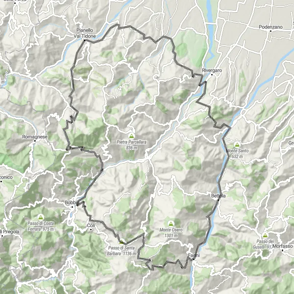 Miniatuurkaart van de fietsinspiratie "Agazzano en Monte della Costa" in Emilia-Romagna, Italy. Gemaakt door de Tarmacs.app fietsrouteplanner