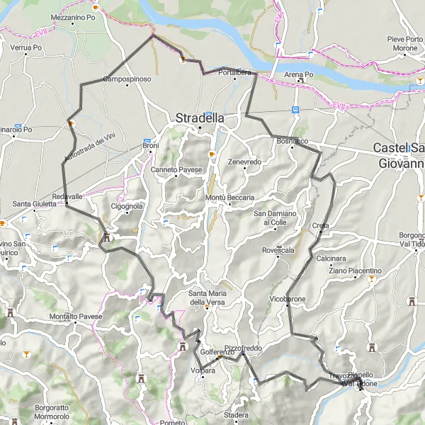 Miniatuurkaart van de fietsinspiratie "Monte Barosine en Barbianello" in Emilia-Romagna, Italy. Gemaakt door de Tarmacs.app fietsrouteplanner