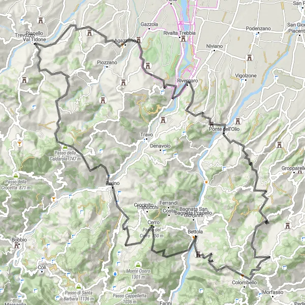 Map miniature of "Pianello - Passo dei Guselli" cycling inspiration in Emilia-Romagna, Italy. Generated by Tarmacs.app cycling route planner