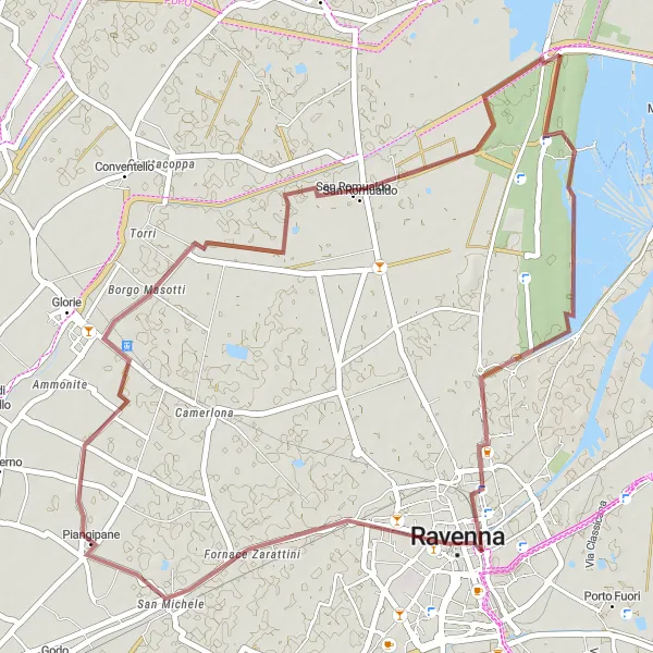 Map miniature of "Piangipane and its Surroundings" cycling inspiration in Emilia-Romagna, Italy. Generated by Tarmacs.app cycling route planner