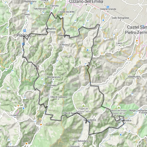 Miniatura della mappa di ispirazione al ciclismo "Giro in Bici su Strada tra Monte Brinello e Pianoro" nella regione di Emilia-Romagna, Italy. Generata da Tarmacs.app, pianificatore di rotte ciclistiche