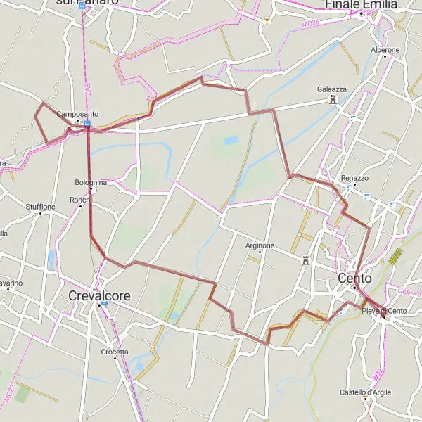 Karten-Miniaturansicht der Radinspiration "Rundweg um Pieve di Cento (Schotter)" in Emilia-Romagna, Italy. Erstellt vom Tarmacs.app-Routenplaner für Radtouren