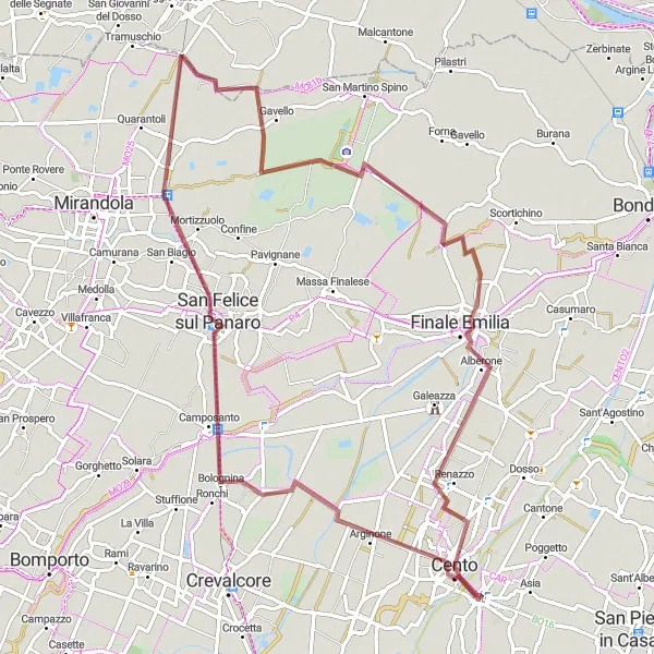 Karten-Miniaturansicht der Radinspiration "Entdecken Sie die Schönheit von Pieve di Cento und Umgebung auf dem Gravelbike" in Emilia-Romagna, Italy. Erstellt vom Tarmacs.app-Routenplaner für Radtouren