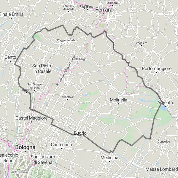 Karten-Miniaturansicht der Radinspiration "Entdecke das Delta del Po" in Emilia-Romagna, Italy. Erstellt vom Tarmacs.app-Routenplaner für Radtouren