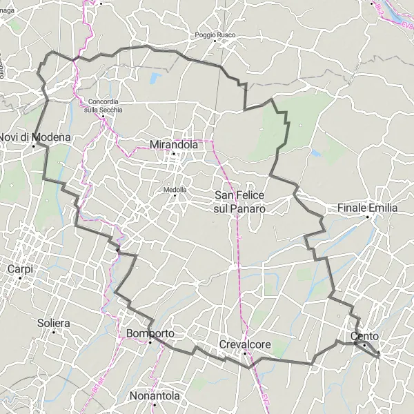 Karten-Miniaturansicht der Radinspiration "Rund um Pieve di Cento" in Emilia-Romagna, Italy. Erstellt vom Tarmacs.app-Routenplaner für Radtouren