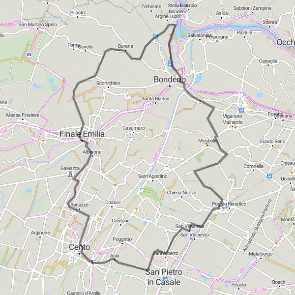 Karten-Miniaturansicht der Radinspiration "Historische Schätze um Pieve di Cento" in Emilia-Romagna, Italy. Erstellt vom Tarmacs.app-Routenplaner für Radtouren