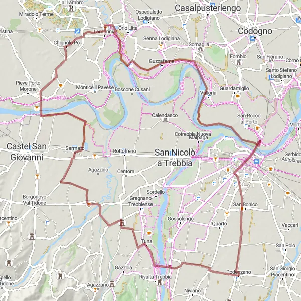 Karten-Miniaturansicht der Radinspiration "Gravelabenteuer in der Po-Ebene" in Emilia-Romagna, Italy. Erstellt vom Tarmacs.app-Routenplaner für Radtouren