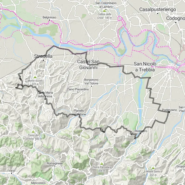 Karttaminiaatyyri "Maiano - Gossolengo" pyöräilyinspiraatiosta alueella Emilia-Romagna, Italy. Luotu Tarmacs.app pyöräilyreittisuunnittelijalla