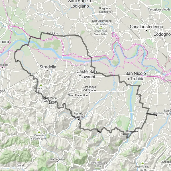 Miniatura mapy "Przygoda w okolicach Podenzano" - trasy rowerowej w Emilia-Romagna, Italy. Wygenerowane przez planer tras rowerowych Tarmacs.app