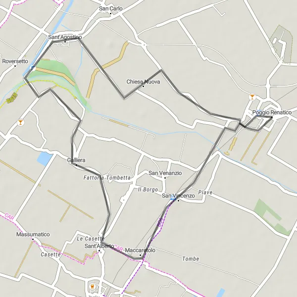 Kartminiatyr av "Galliera till Castello Lambertini cykeltur" cykelinspiration i Emilia-Romagna, Italy. Genererad av Tarmacs.app cykelruttplanerare