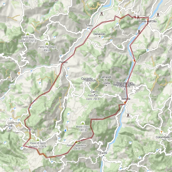 Map miniature of "Gravel Adventures" cycling inspiration in Emilia-Romagna, Italy. Generated by Tarmacs.app cycling route planner