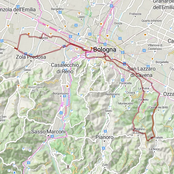 Kartminiatyr av "Grusvägsrunda från Ponte Ronca till Casteldebole" cykelinspiration i Emilia-Romagna, Italy. Genererad av Tarmacs.app cykelruttplanerare