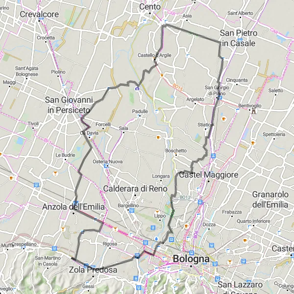 Kartminiatyr av "Sjarmerende landsbyer og grønne enger" sykkelinspirasjon i Emilia-Romagna, Italy. Generert av Tarmacs.app sykkelrutoplanlegger