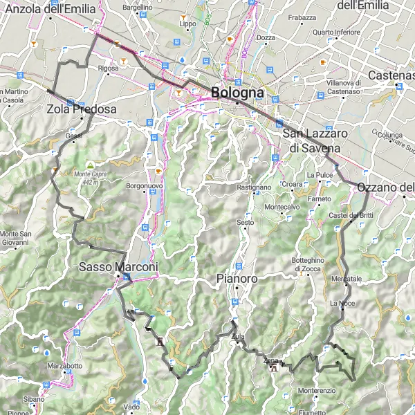 Map miniature of "Hidden Gems in Emilia-Romagna" cycling inspiration in Emilia-Romagna, Italy. Generated by Tarmacs.app cycling route planner