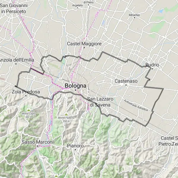 Map miniature of "Scenic Countryside Escape" cycling inspiration in Emilia-Romagna, Italy. Generated by Tarmacs.app cycling route planner